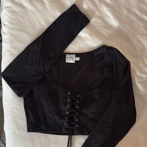 Princess Polly Black Lace-Up Long Sleeve Top